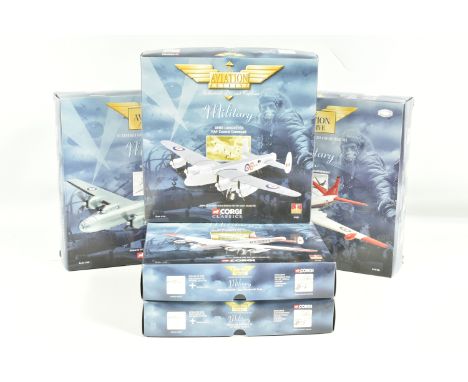 FIVE BOXED 1:44 SCALE CORGI AVIATION ARCHIVE DIECAST MOEL MILITARY AIRCRAFTS, the first is a first issue Boeing 299 Fortress 