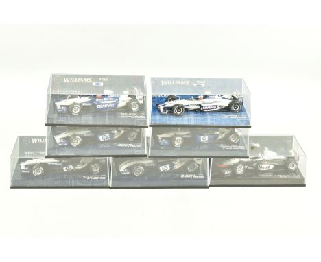 SEVEN MINICHAMP 1.43 SCALE DIECAST MODELS, to include a Williams F1 BMW RW26 JP Montoya, model no. 400 040003, a Williams F1 