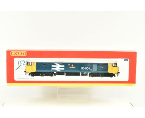 A BOXED OO GAUGE HORNBY MODEL RAILWAYS DIESEL ELECTRIC LOCOMOTIVE, Class 50 Co-Co, no. 50004 'St. Vincent' in BR Large Logo l