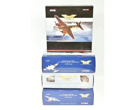 FOUR LIMITED EDITION 1:72 SCALE CORGI AVIATION ARCHIVE DIECAST MODEL AIRCRAFTS, the first is a De Havilland Mosquito Prototyp