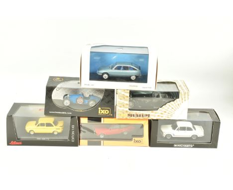 SIX BOXED 1:43 SCALE DIECAST METAL REPLICA MODEL CARS, to include a PMA Minichamps BMW Turbo 2002 1973-74 in Cream, model no.