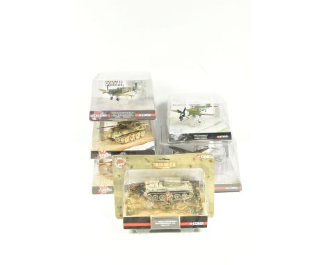 A COLLECTION OF CORGI MILITARY DIECAST MODEL AIRCRAFTS AND TANKS, the first is an Aviation Archive WWII Legends 1:72 scale P4