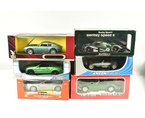 SIX BOXED METAL DIECAST MODEL CARS, to include an Autoart 1:18 scale Bentley Speed 8 LeMans, model no. 80353, a Tonka Polisti