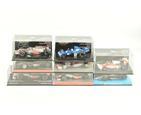 EIGHT MINICHAMP 1.43 SCALE DIECAST MODELS, to include a a Vodafone McLaren Mercedes MP4-27 J Button Australian GP 2012,model 