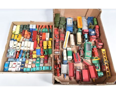 A QUANTITY OF UNBOXED AND ASSORTED PLAYWORN DIECAST VEHICLES, to include Dinky Supertoys Foden FG Flat Truck with Chains, No.