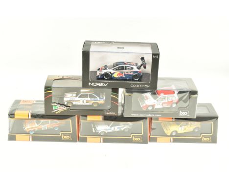 SIX BOXED 1:43 SCALE DIECAST MODEL RACE CARS, to include an IXO MG Metro 6R4, model no. RAC116, an IXO MG Metro 6R4 Scottish 