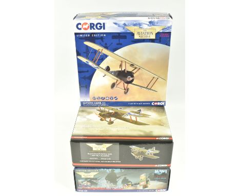 THREE BOXED LIMITED EDITION 1:48 SCALE CORGI AVIATION ARCHIVE DIECAST MODEL AIRCRAFTS, the first a Sopwith Camel F.1 numbered