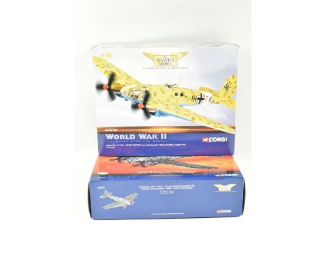 TWO BOXED 1:72 SCALE CORGI AVIATION ARCHIVE COLLECTOR SERIES MODEL MILITARY AIRCRAFTS, to include a World War II Luftwaffe Ov