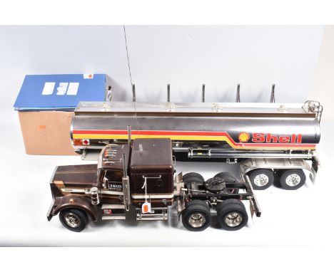 A CONSTRUCTED TAMIYA 1/14 SCALE RADIO CONTROL KING HAULER TRACTOR TRUCK KIT, not tested, requires a battery, with constructed