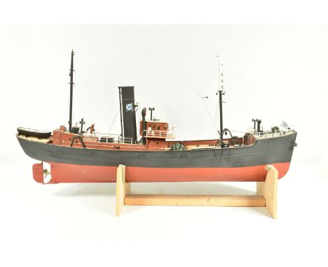 A CONSTRUCTED WOODEN RADIO CONTROL MODEL KIT OF A FISHING TRAWLER, has been constructed and finished to a very good standard,