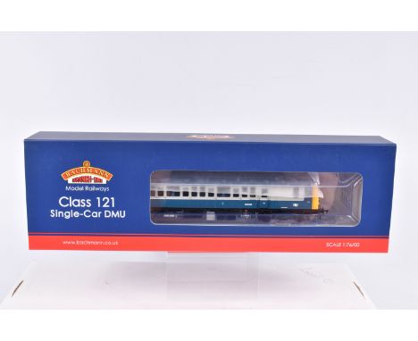 A BOXED OO GAUGE BACHMANN BRANCHLINE MODEL RAILWAYS SINGLE CAR DMU, Class 121 in BR Blue and Grey, item no. 35-526, appears i