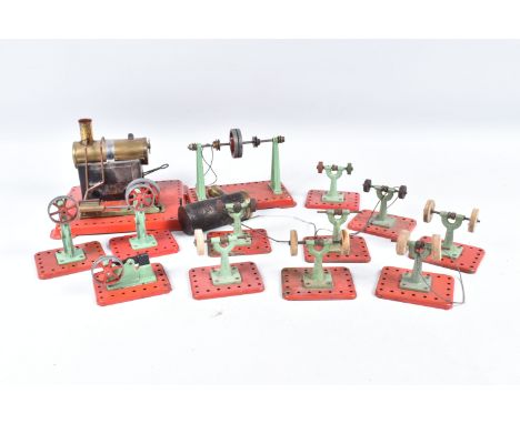 AN UNBOXED MAMOD LIVE STEAM ENGINE, No. SE1, with burner tray and a quantity of Mamod Workshop Equipment, all in well used pl