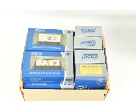 TWELVE BOXED OO GAUGE DAPOL WAGONS AND TANKS, to include two Oakhill Brewery no. W2022, two Ashton Gate Brewery Co. Ltd no. 9