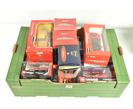 TWELVE BOXED BBURAGO METAL DIECAST MODEL FERRARIS, to include a 1:43 scale FXX K in red, model no. 18-36000. a 1:24 scale  51