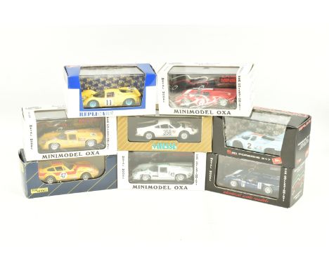 SIX BOXED 1:43 SCALE DIECAST MODEL RACE CARS, to include a Brumm Porsche 917, model no. R221, a Brumm Replicas Ferrari 330 P4