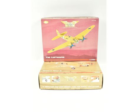 TWO BOXED 1:72 SCALE CORGI AVIATION ARCHIVE COLLECTOR SERIES MODEL MILITARY AIRCRAFTS, to include The Luftwaffe, Heinkel HE-1