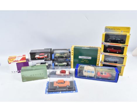 FIFTEEN BOXED 1:43 SCALE DIECAST TRIUMPH MODEL CARS, to include a Vanguard Triumph Collection Set of 3, a Dolomite in Carmine