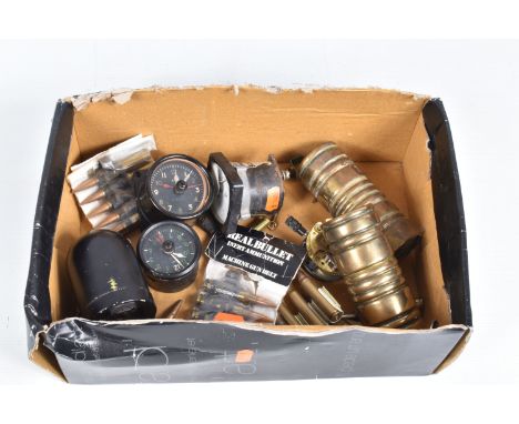 FOUR VARIOUS DIALS FROM MILITARY CRAFT, a novelty pocket watch and a small quantity of inert bullets, the dials include a clo