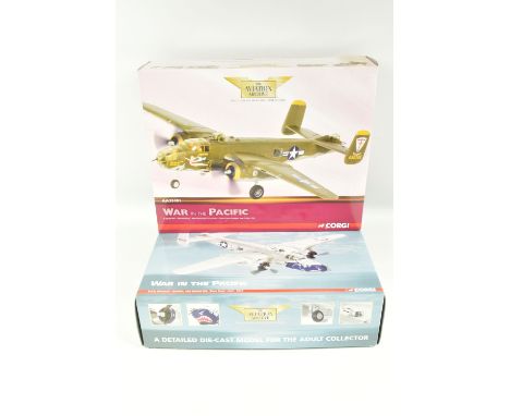 TWO BOXED 1:72 SCALE CORGI AVIATION ARCHIVE MODEL MILITARY AIRCRAFTS, the first a limited edition War in the Pacific B-25J Mi