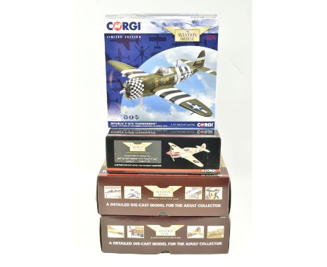 FOUR BOXED LIMITED EDITION 1:72 SCALE CORGI AVIATION ARCHIVE DIECAST MODEL AIRCRAFTS, the first is a Curtiss P-40E Kittyhawk 