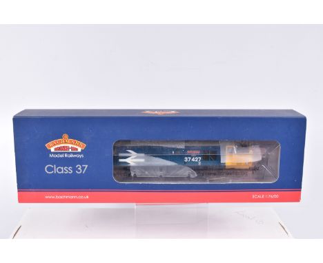 A BOXED OO GAUGE BACHMANN BRANCHLINE MODEL RAILWAYS DIESEL LOCOMOTIVE, Class 37 'Bont Y Bermo' in BR Large Logo Blue, Weather