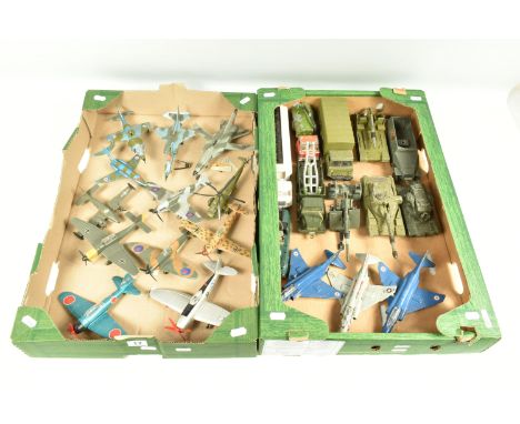 A QUANTITY OF UNBOXED AND ASSORTED PLAYWORN DINKY TOYS AIRCRAFT AND MILITARY VEHICLES, to include Supermarine Spitfire Mk.II,