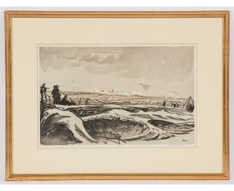 * SIR DAVID MUIRHEAD BONE (SCOTTISH 1876 - 1953),
BATTLEFIELD
lithograph, signed in pencil
29cm x 44cm
mounted, framed and un