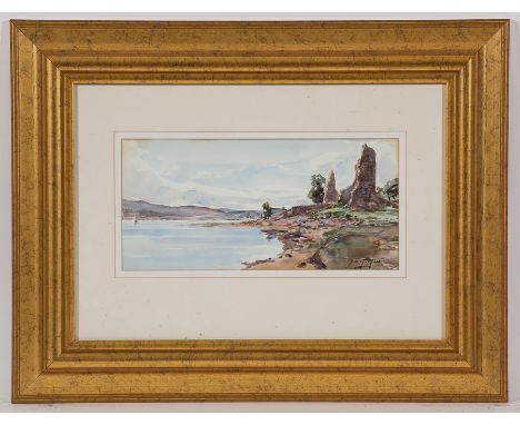 J R MAXTON 
COASTAL SCENE 
watercolour, signed 
17.5cm x 37cm
Mounted, framed and under glass