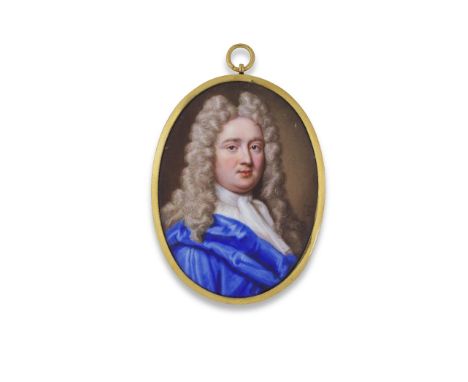 Christian Friedrich Zincke (German, circa 1683-1767)A gentleman, head and shoulders facing right, in a blue day-gown, white c