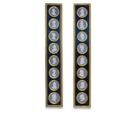 A rare group of sixteen large Sèvres biscuit portrait medallions depicting the Rulers of France, early 19th centuryMounted in