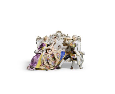 A very rare Meissen group of a lady and gentleman playing a duet, first half 19th centuryAfter the model by J.J. Kaendler, se