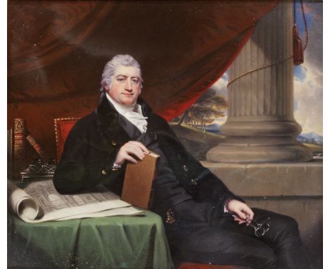 Henry Bone R.A. (1755-1834)Henry Cecil, Marquess of Exeter (1754-1804), reclining in a red velvet chair, his hair cut fashion