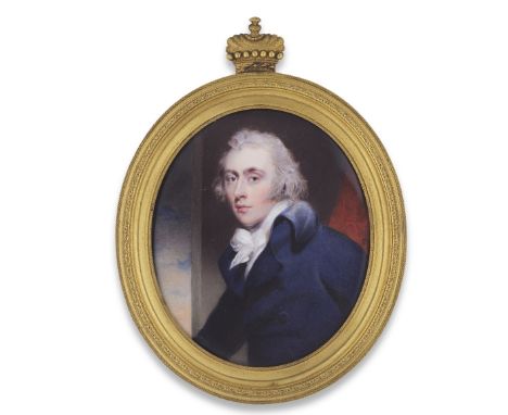 Henry Bone R.A. (1755-1834)Charles Grey, 2nd Earl Grey, KG PC (1764-1845), facing left in blue coat, white waistcoat and tied