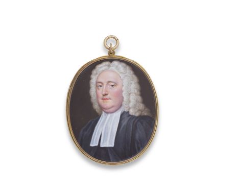 Christian Friedrich Zincke (German, circa 1683-1767)Johannes Floyer, wearing black gown and white bands, full bottomed powder