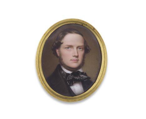 John Haslem (British, 1808-1884)Self Portrait of the artist, wearing black coat, stock and white chemise. Enamel on copper, s