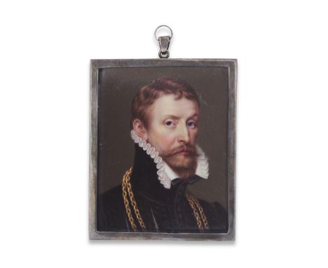 Henry Pierce Bone (British, 1779-1855)A Gentleman, wearing black doublet, slashed to reveal white, white ruff collar and two 