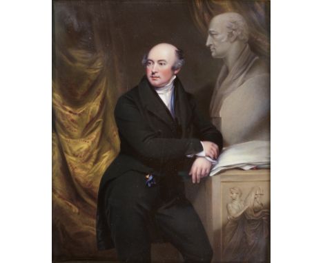 Henry Bone R.A. (1755-1834)The sculptor, Sir Francis Leggatt Chantrey, RA. (1782-1841), in black morning suit, blue waistcoat