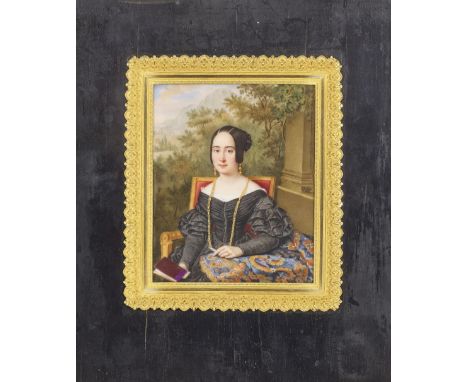 A documentary French porcelain plaque depicting Marie Clémence Isaure Boissy d'Anglas, dated 1837painted by Aimée Perlet, sig