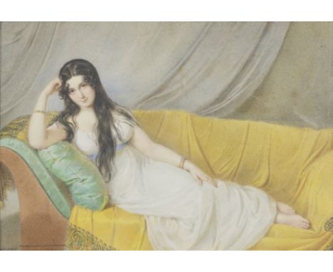 Moritz Michael Daffinger (Austrian, 1790-1849)A Lady, called Countess Perera (Pereira), full-length reclining on a chaise lon