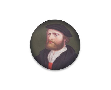 Charles Richard Bone (British, 1809-circa 1880)A Gentleman, wearing white chemise, red sash, black coat and hat.. Enamel on c