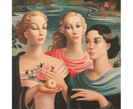 *KATHLEEN MURIEL SCALE (MURIEL HARDING-NEWMAN) (1913-2006) 'Three Graces' signed lower left, oil on board, 76cm x 76cmExhibit