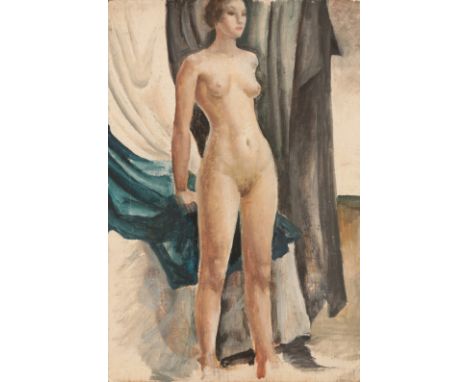 *KATHLEEN MURIEL SCALE (MURIEL HARDING-NEWMAN) (1913-2006) Unfinished life study 1934, full-length nude standing in front of 