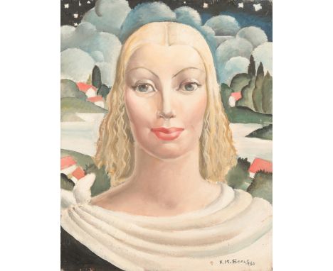 *KATHLEEN MURIEL SCALE (MURIEL HARDING-NEWMAN) (1913-2006) A head and shoulders portrait of a young woman with wavy blonde ha