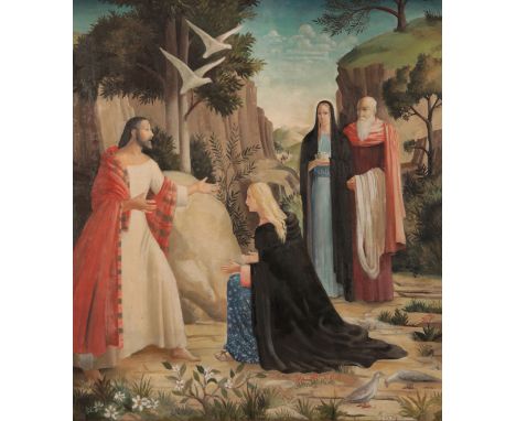 *KATHLEEN MURIEL SCALE (MURIEL HARDING-NEWMAN) (1913-2006) 'He is Risen' signed "K. M. Scale" lower right, oil on board, 100c