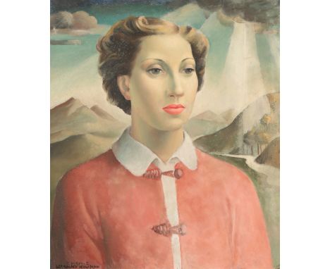 *KATHLEEN MURIEL SCALE (MURIEL HARDING-NEWMAN) 'Girl in pink jacket' 1937, bust-length portrait study of a woman standing bef