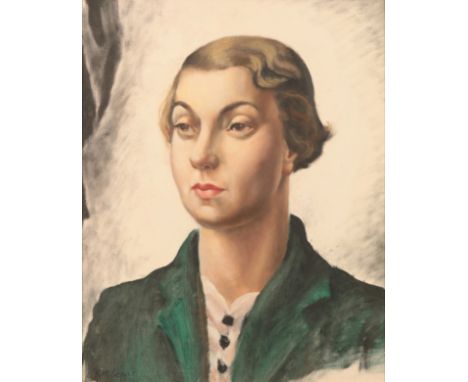 *KATHLEEN MURIEL SCALE (MURIEL HARDING-NEWMAN) (1913-2006) 'Girl in green jacket' 1930s, signed "K.M. Scale" lower left, oil 