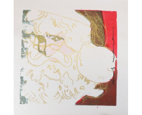 Andy Warhol. Santa Claus. Color print on linen. Signed on the front "Andy Warhol" in black marker. Bears the â€œAndy Warholâ€