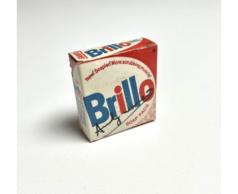 Andy Warhol. Brillo, Soap Pads box. Circa 1960. Cardboard box. Signed "Andy Warhol" in marker on the top. Signature stamp bel