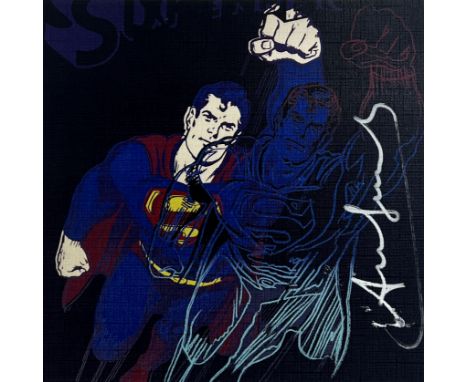 Andy Warhol. "Superman" from the Myths series. Color silkscreen on paper. Signed "Andy Warhol" in white marker on the right. 