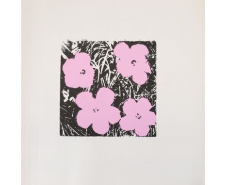 Andy Warhol. Flowers. Black, white and pink print on linen. Bears the â€œAndy Warholâ€ signature in felt pen on the back as w